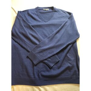 Hart Schaffner Marx Mens V Neck Navy Blue Merino Wool Sweater Size XL